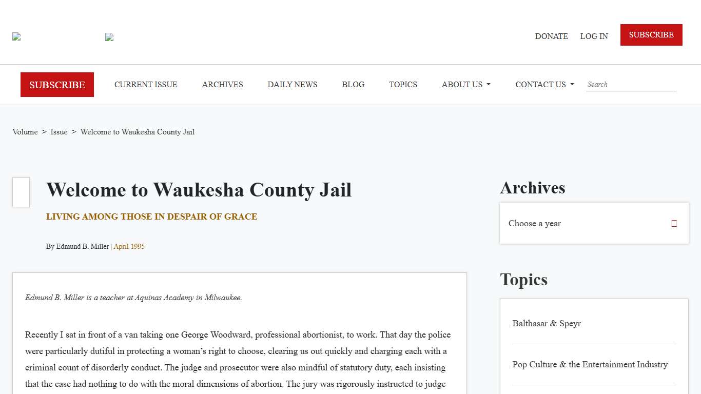 Welcome to Waukesha County Jail New Oxford Review